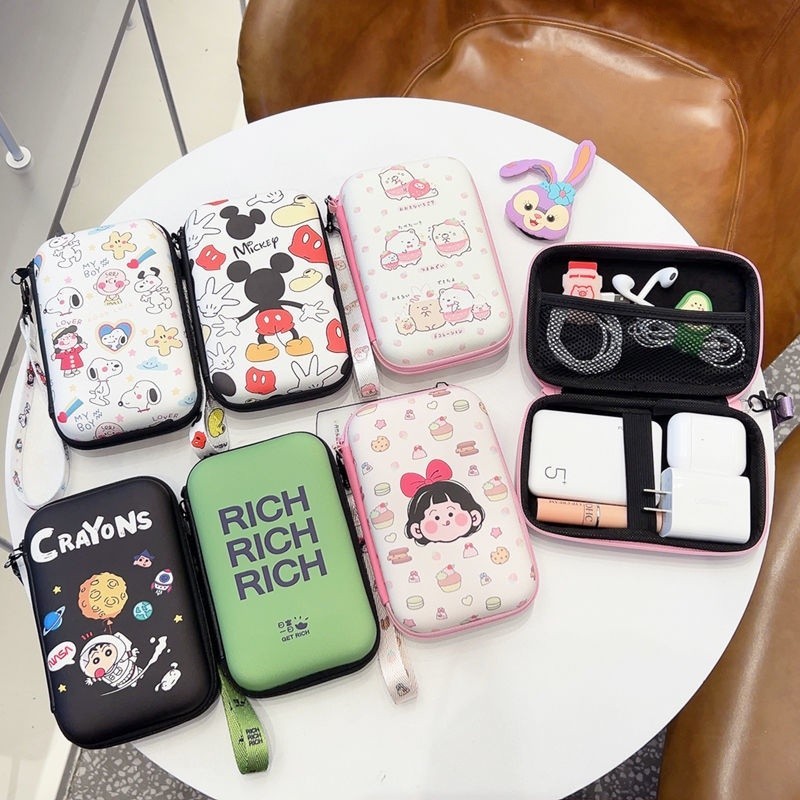 Túi lưu trữ cáp dữ liệu Snoopy dễ thương Sạc điện thoại di động Túi lưu trữ di động Power Bank U Disk Tai nghe Túi kỹ thuật số 3C di động có dây đeo tay