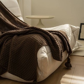 Bắc Âu gió chăn/rắn màu giường đuôi chăn/đan nâu cà phê sofa chăn