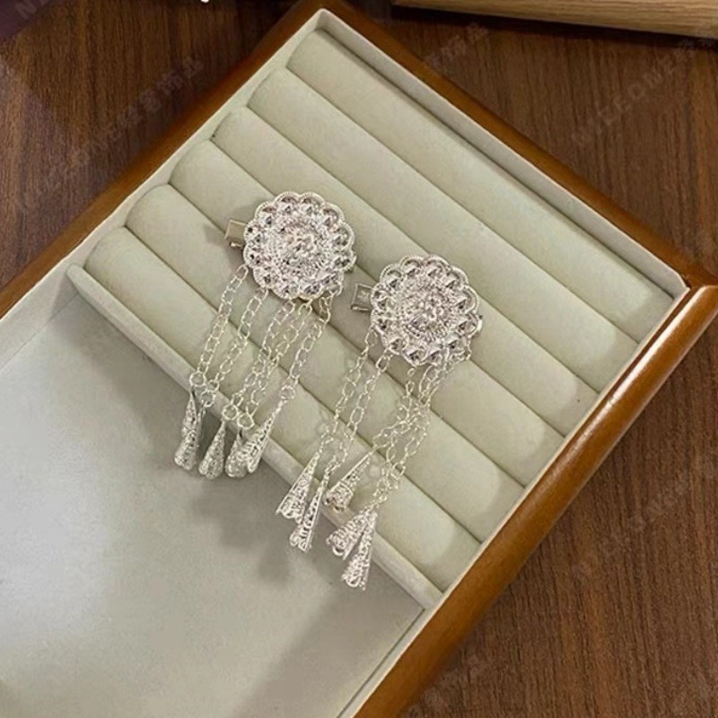 Mauropoli [Sẵn Sàng] Kẹp Tóc Tua Rua Bạc Miao Mũ Đội Đầu Phong Cách Trung Hoa Mới Kẹp Bên Phong Cách Mới