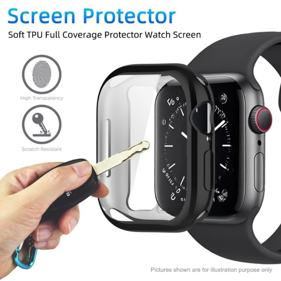 Bảo Vệ Màn Hình Ốp Lưng Trong Suốt Cho Apple Watch 46MM 42mm 45mm 41mm 44MM 40MM Silicon Mềm Trong Suốt Bao 42mm 38MM series 10 9 8 7 SE 6 5 4 Cho iwatch
