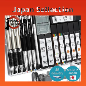 Four Candies 2mm Mechanical Pencil Set with Holder and 120 Refill Leads (HB, 2H, 2B, 4B) for Drawing, Sketching, and Drafting- Direct from Japan