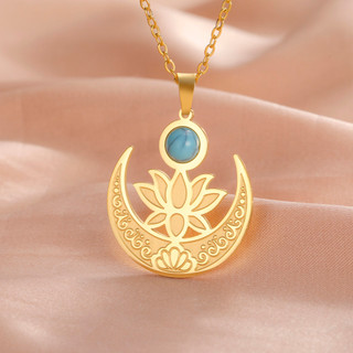 Skyrim Vòng Cổ Nữ Thanh Lịch Lotus Sapphire Mặt Dây Chuyền Thiết Kế Thép Không Gỉ Trang Sức Thời Trang