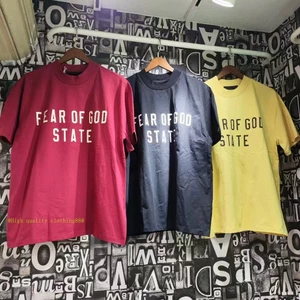 * * * * Chất Lượng Cao * * * Phong Cách Mới Cotton Nguyên Chất FOG Sợ Chúa Thời Trang Chữ Nam Nữ Cổ Cao Cổ Tròn Áo Thun Tay Ngắn