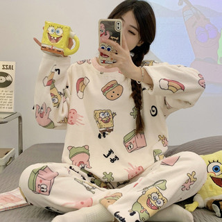 Bộ đồ ngủ lông cừu san hô mùa đông nữ cộng với nhung dày ấm áp flannel lưới người nổi tiếng phong cách 2025 quần áo gia đình mới
