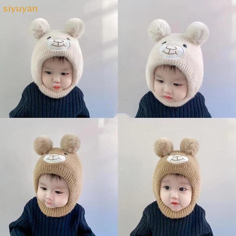 Siyuyan Gấu Dễ Thương Beanie Mũ Cho Bé Hoạt Hình Mũ Dệt Kim Ấm Áp Thu Đông Tập Đi Mũ Bảo Vệ Tai VN