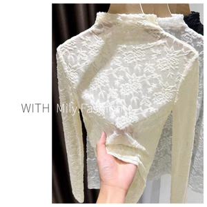 Milyfashion Ren Jacquard Đáy Thu Đông Ôm Hơn Nửa Cổ Cao Bên Trong Slim-fit Top