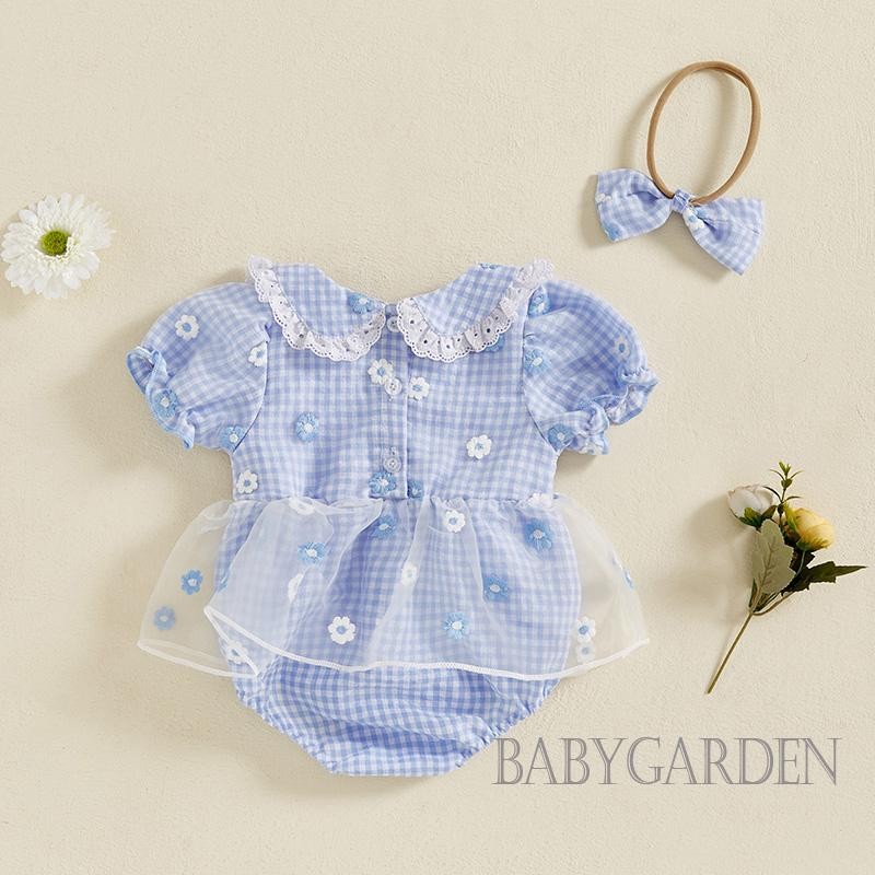 / / -Baby Bé Gái Romper Đầm Tay Ngắn Cổ Búp Bê Kẻ Sọc Hoa Body Quần Áo Cho Tiệc Hàng Ngày