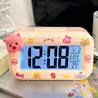 Đồng Hồ Báo Thức Điện Tử Để Bàn Cute Màn Hình LED Lớn - Kèm Charm & Sticker Hoạt Hình Dễ Thương