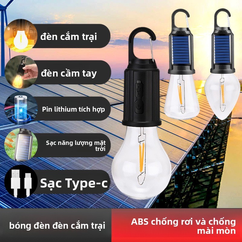 💦Đèn cắm trại không dây bóng đèn lều sạc năng lượng mặt trời gia dụng ngoài trời có thể treo PL7M