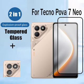 Tecno Pova 7 Neo 4G 2 trong 1 Kính Cường Lực Bảo Vệ Màn Hình Cho Tecno Pova 7 6 5 Pro Neo Ultra 4G 5G 9D Với Ống Kính Máy Ảnh Phim