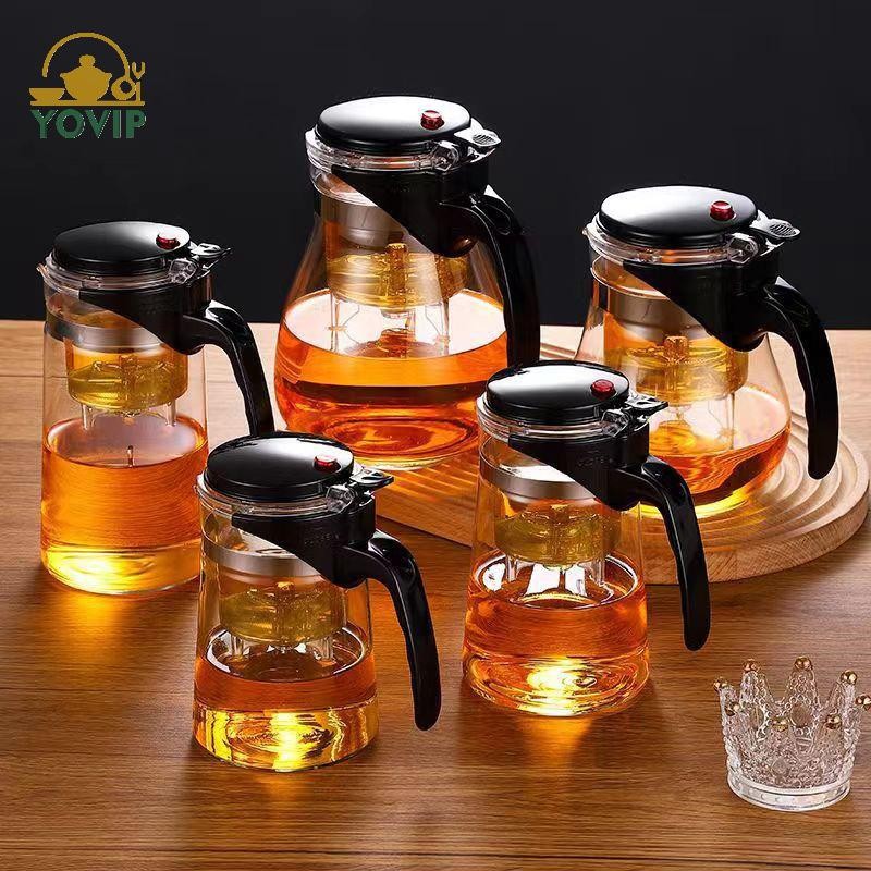 YOVIP Ấm trà thủy tinh dày chịu nhiệt kèm lọc, dùng cho trà thơm, homeware VN