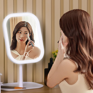 [Đến 3-5 ngày] Gương trang điểm LED hiện đại có thể sạc lại USB-C, Khay đựng & phóng đại 10X, Gương để bàn siêu mỏng có điều khiển bằng cảm ứng, Phong cách tối giản màu trắng