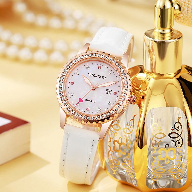 Đồng hồ nữ Thời trang Lịch tình yêu dát kim cương Đèn ngủ phiên bản Hàn Quốc Nhỏ tươi Mặt Beimu Đồng hồ thạch anh nữ