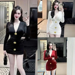 Đầm Body Tiệc Nhún Eo Phối Phụ Kiện Đá Sang Chảnh Nữ , Thời Trang Đẳng Cấp.