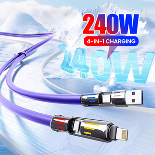 Cáp silicon USB Elough 240W 4 trong 1 Sạc nhanh Type C sang Type C Dây cáp dữ liệu sạc siêu nhanh có đèn LED