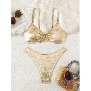 Đồ bơi nữ Vàng Bronzing Ring Tank Hai mảnh Bikini Đồ bơi