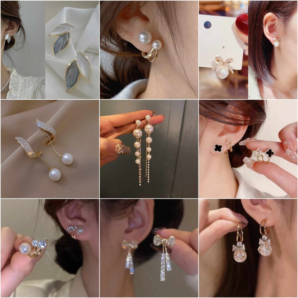 (nhiều mẫu)(1 đôi)Hoa tai bạc 925 phong cách thanh lịch, Hoa tai kiểu Pháp