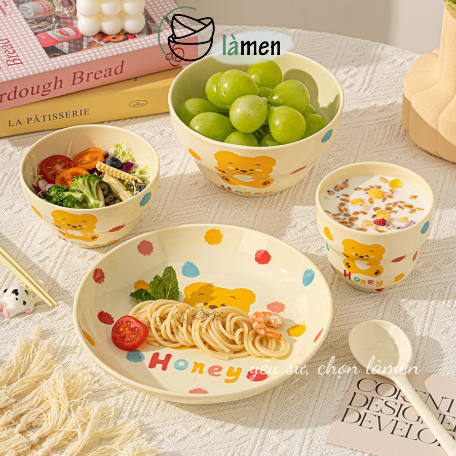 Bát Đĩa Gốm Sứ Cao Cấp In Hình Dễ Thương, Bát Cơm, Đĩa Sứ Phong Cách Cute Đáng Yêu SET018