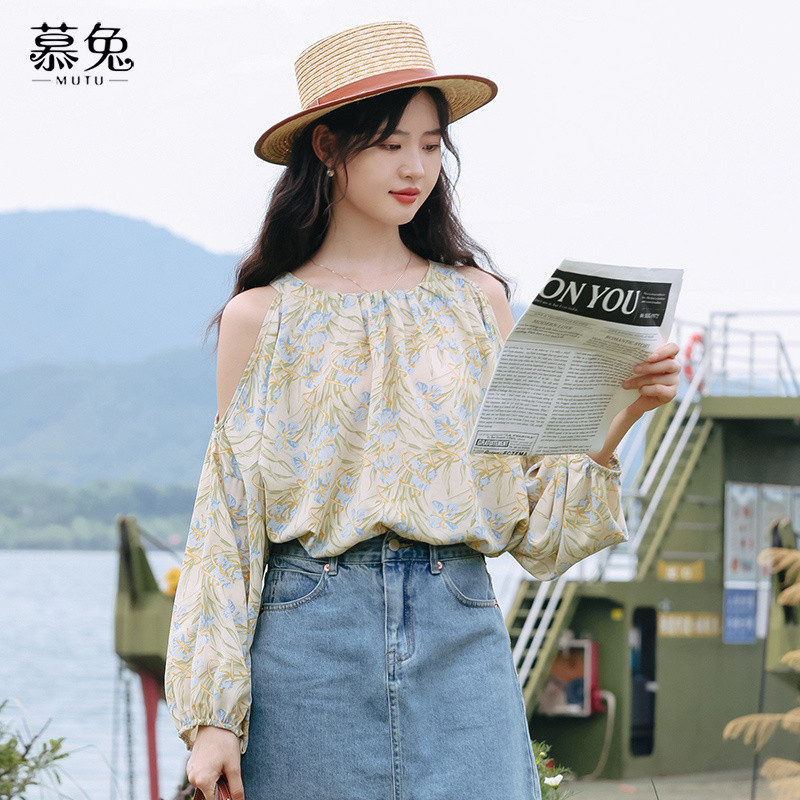 Mutu Pháp Off-the-Shoulderneck Dài Tay Top Nữ Mùa Xuân 2026 Thiết Kế Phong Cách Mới Niche Slimer Nhìn Hoa Voan Áo Sơ Mi Rời Phù Hợp Với