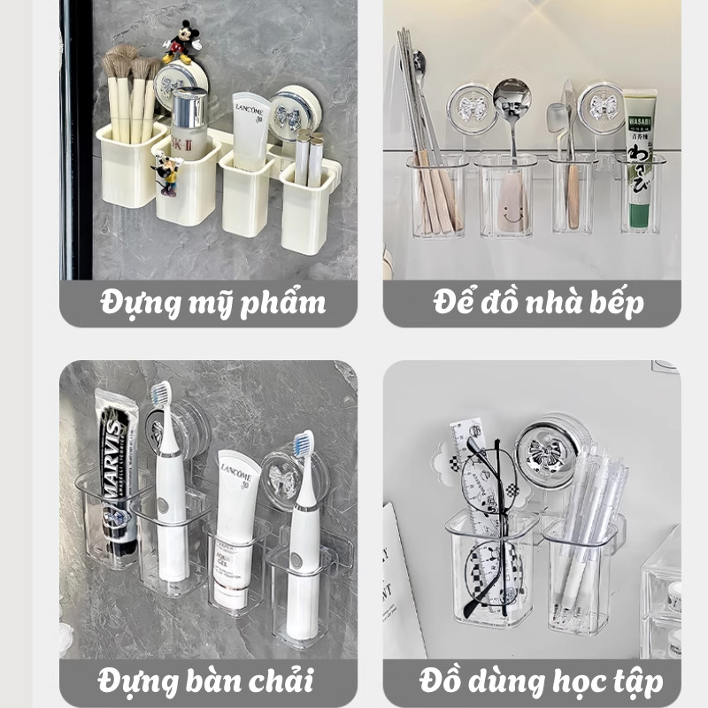 Kệ Để Bàn Chải Đánh Răng Gắn Tường DinoHome, Giá Để Đồ Nhà Tắm Treo Tường Hút Chân Không Siêu Chắc