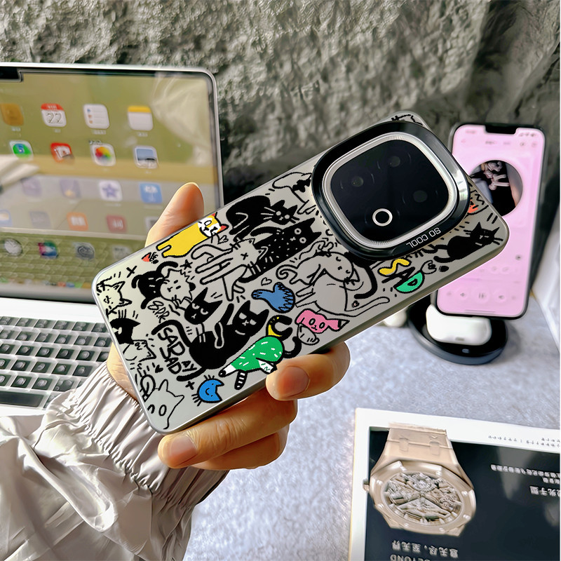 Dành cho iQOO 13 12 Pro Z10 Turbo Z9 Z9X Neo 10 Pro Neo 9 Graffiti Cat Micro Matte Frosted Phone Case cho iQOO Z9 Turbo Z8 Ốp điện thoại iQOO chống sốc