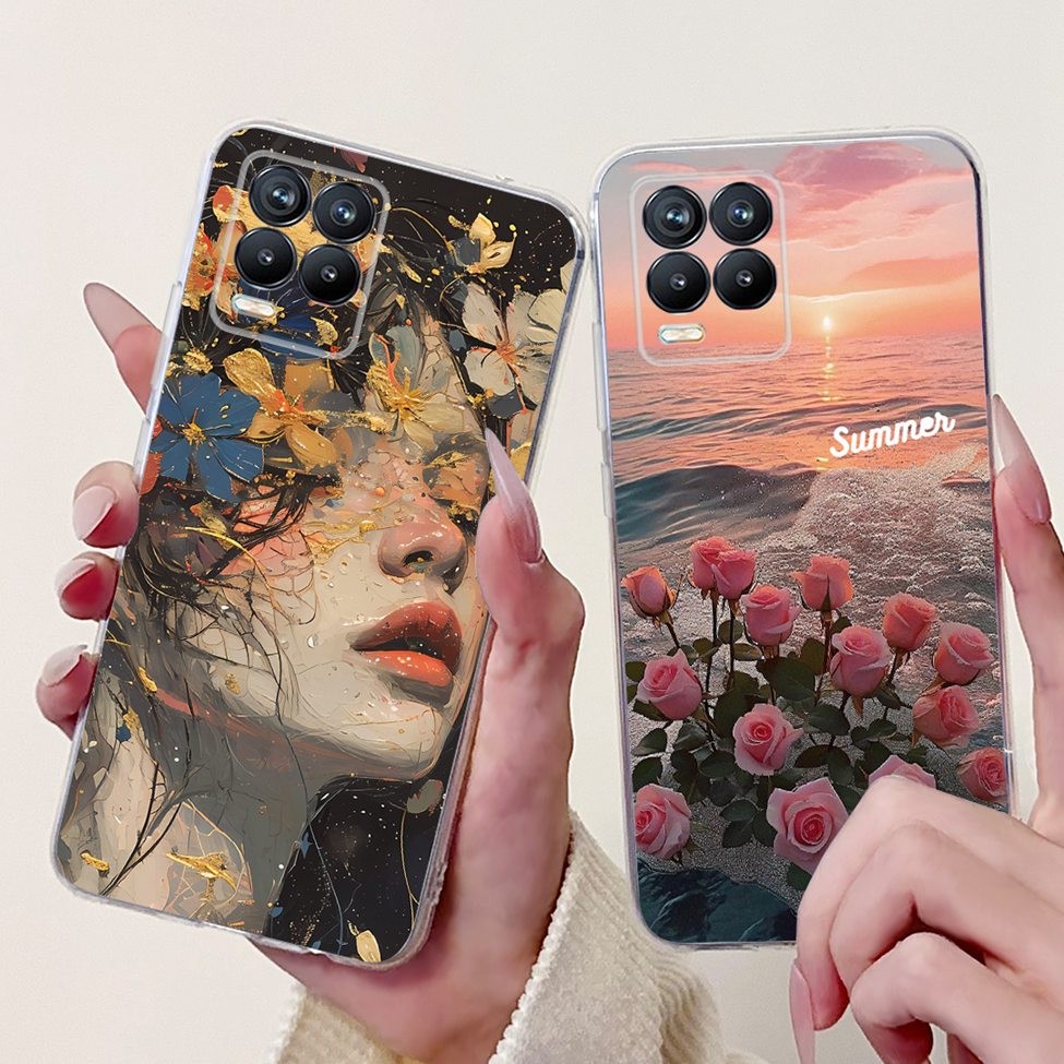 4G Cho Realme 8 Ốp Lưng RMX3085 Trong Suốt Thẩm Mỹ Mèo Dễ Thương Thời Trang Hoa Sơn Ốp lưng Realme 8 4G
