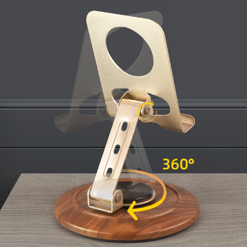 Giá đỡ điện thoại mới, Hỗ trợ kim loại có thể xoay 360 độ 360 độ, Đế hạt gỗ ABS, Dung sai ổn định hơn