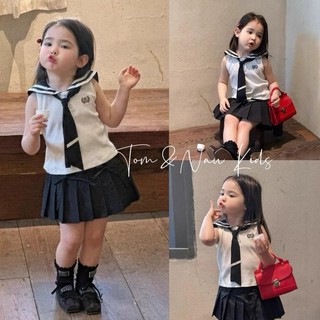 S356-[tomnaukid] Set áo thủy thủ phối chân váy xếp ly cho bé gái size từ 8-30Kg