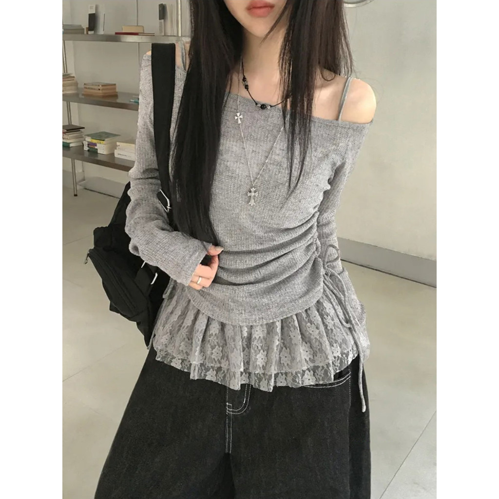 Bộ đồ hai mảnh ren xếp li Milyfashion Bowknot + Sling Pure Desire Long @ -