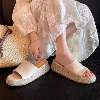 Giày cao gót mũi dày miệng cá nữ dệt cỏ trơn