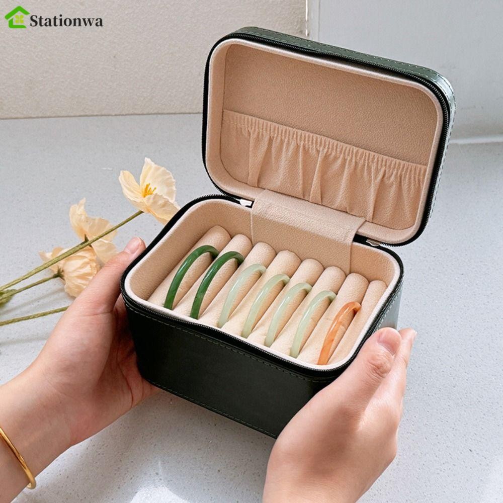 Hộp trưng bày vòng tay STATIONWA, Hộp đựng đồ trang sức bằng da PU, Nhẫn nhung chống sốc bên trong Vòng cổ tổ chức Vòng đeo tay Hộp đựng đồ trang sức