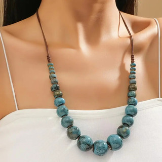 Vòng cổ hạt gốm phong cách dân tộc, điều chỉnh đượcsize, phù hợp phong cách bohemian