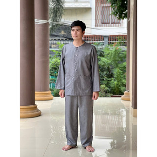Bà ba nam linen , bà ba cổ tròn nam pháp phục đi chùa