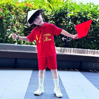 Bộ quần áo VIỆT NAM cho bé 14-52kg tặng kèm Cờ và Khăn dành cho cả bé trai và bé gái. Chất liệu co dán, thấm hút mồ hôi.