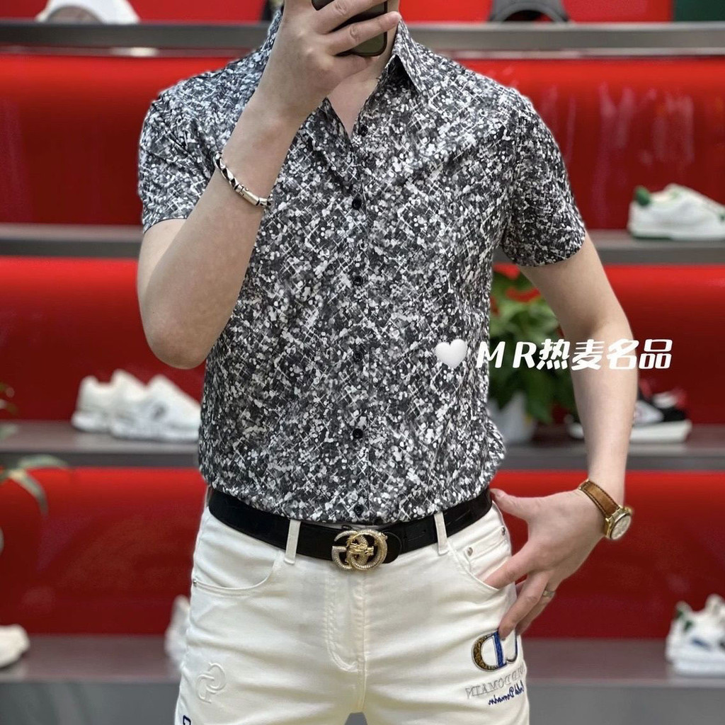 Mùa Hè 2025 Mới Tay Ngắn Thời Trang Nam Slim fit Cổ Áo Sơ Mi Nam