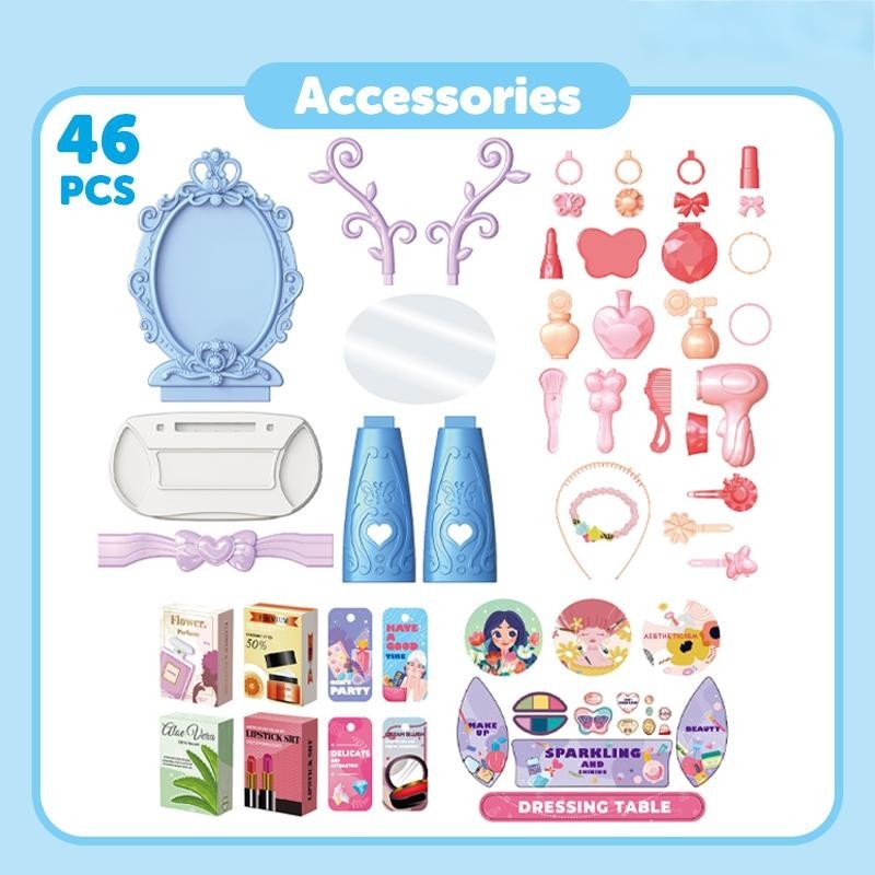 Bàn trang điểm bé gái lâu đài và gương soi, Học Cách Trang Điểm Vui Nhộn, Chất Liệu Nhựa ABS An Toàn