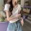 Sang Trọng Áo Thun Nữ Cổ Chữ V Short Sleeve Slim-Fit Chính Hãng Phong Cách Hot Girl