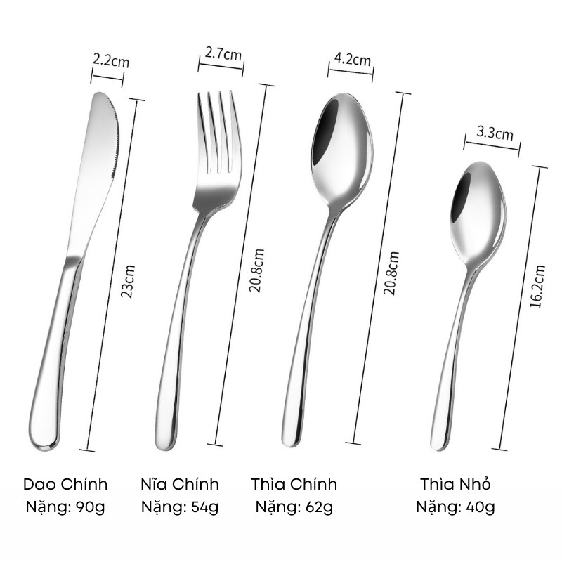 Bộ Dao Thìa Nĩa Inox 304 Cao Cấp – Phong Cách Elegant, Cán Trơn, Loại Dày - Nhà Hàng, Khách Sạn, Tiệc Buffet | 317