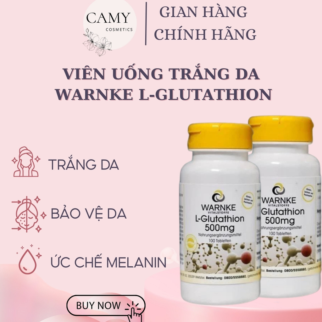 warnke l glutathione 500mg Viên uống Warnke L-Glutathione Đức 500mg hỗ trợ trắng da 100 viên