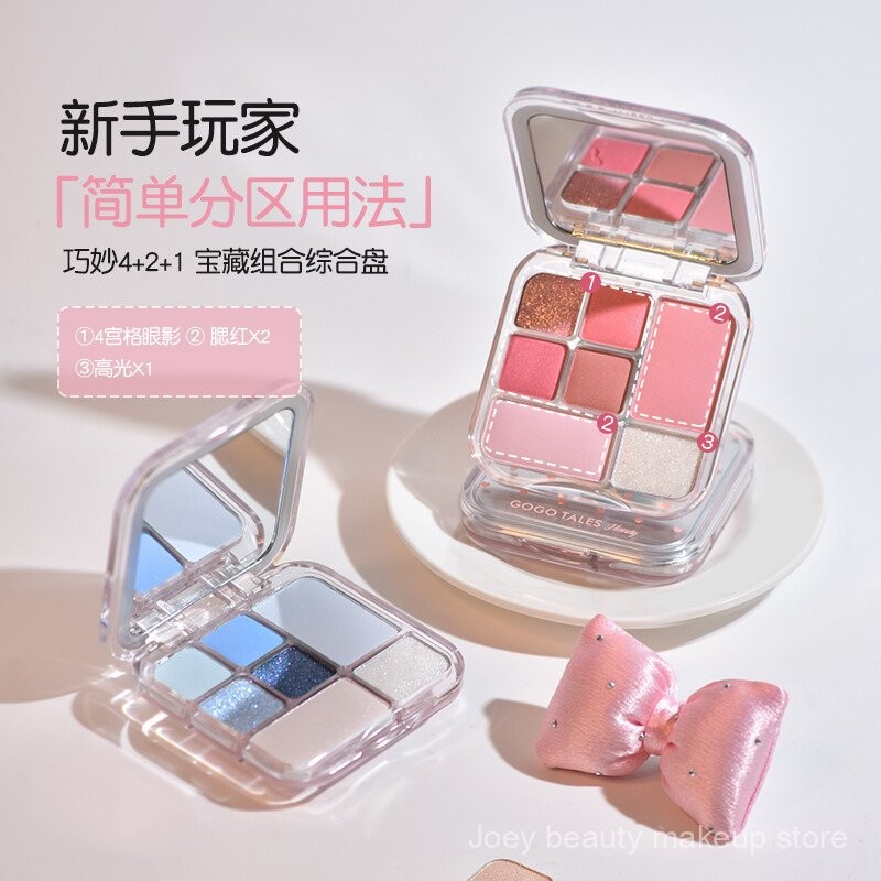 Bảng phấn mắt GOGO TALES Matte Pearl Blue Eyeshadow hun khói Cam Hồng Highlight ON6F