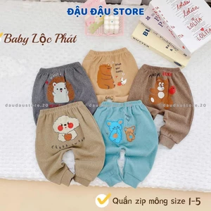 Set 3-5 Quần Dài Thu Đông Quần Zip Lông Mông Cho Bé Sơ Sinh 3-13kg - Vải Zip Lông Phối Họa Tiết QZL01 Đậu Đậu Store