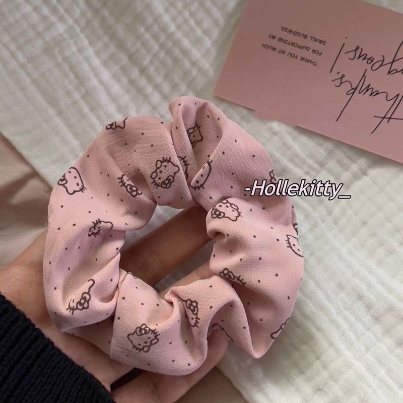 Nhẫn ruột già mèo con kiểu Hàn Quốc, dây buộc tóc Hello Kitty màu hồng thuần khiết và thời trang dopamine