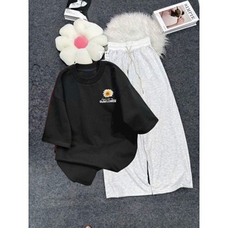 Tổng hợp các sét bộ quần ống suông da cá xám+ mix áo phông hoa cúc in ngực form rộng CHẤT COTTON MÁT-