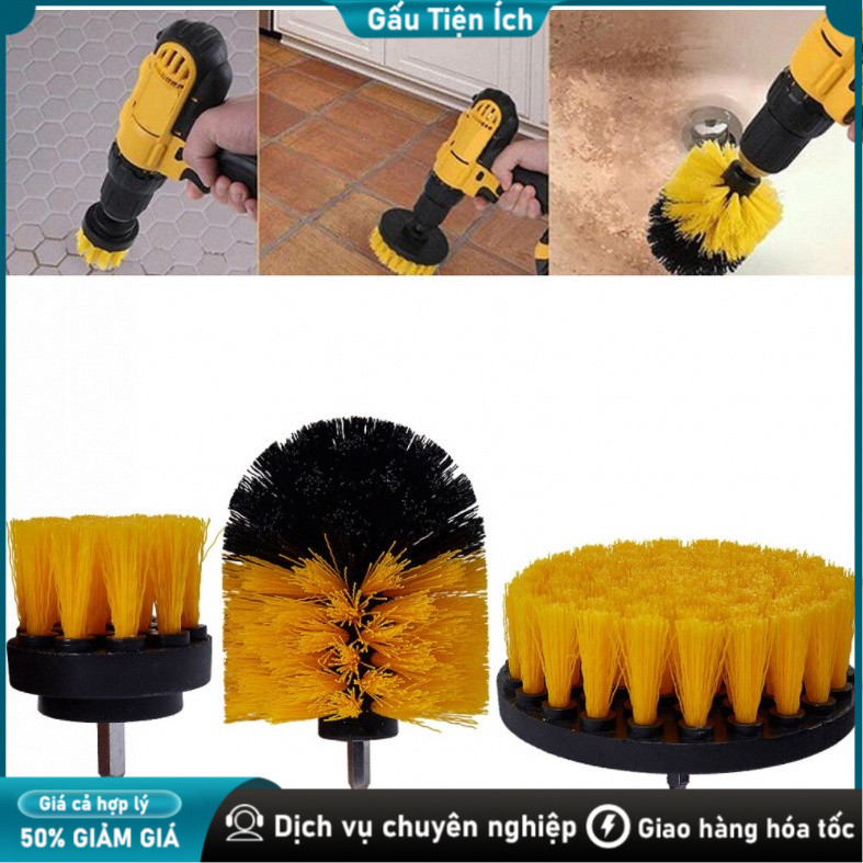 3pcs/set Bộ Bàn Chải Gắn Máy Khoan Cọ Rửa Cầm Tay Đa Năng， Bàn Chải Vệ Sinh Nhà Tắm Sofa, Đánh Già (Không bao gồm máy)