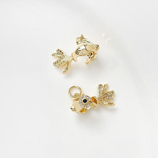 Mặt dây chuyền tự làm 14K mạ đồng màu vàng với sọc zircon, cá vàng, thiên nga và ngọc trai - Phụ kiện vòng cổ