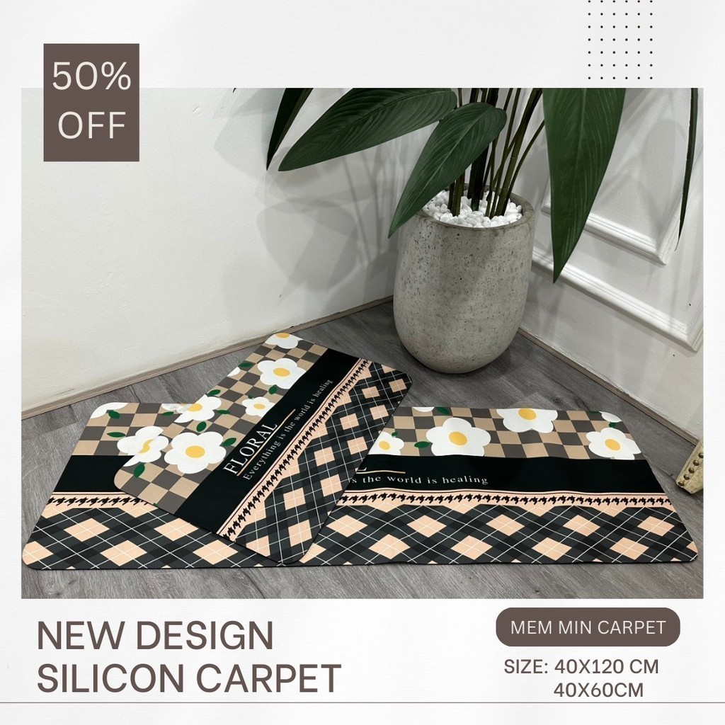 (TH63) Thảm Bếp Silicon Hàng Loại 1 Dày Và Mịn Thấm Hút Tốt, Mặt Đáy Chống trơn, chống trượt tốt - MemMinCarpet