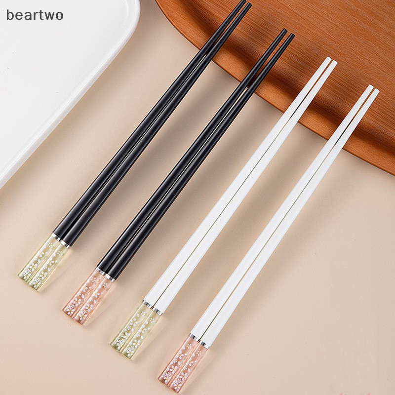 < Beartwo > Đũa hợp kim hoa anh đào màu hổ phách Bộ đồ ăn có thể tái sử dụng Nữ