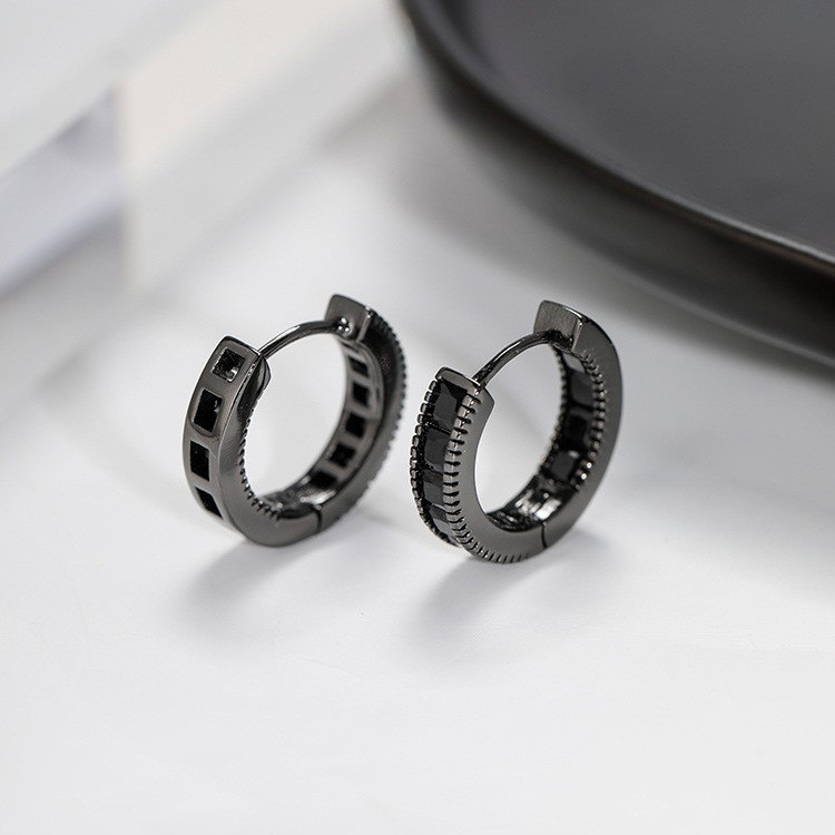 Bông Tai Zircon Đen Sáng Tạo Nam Nữ Thời Trang Cao Cấp Retro