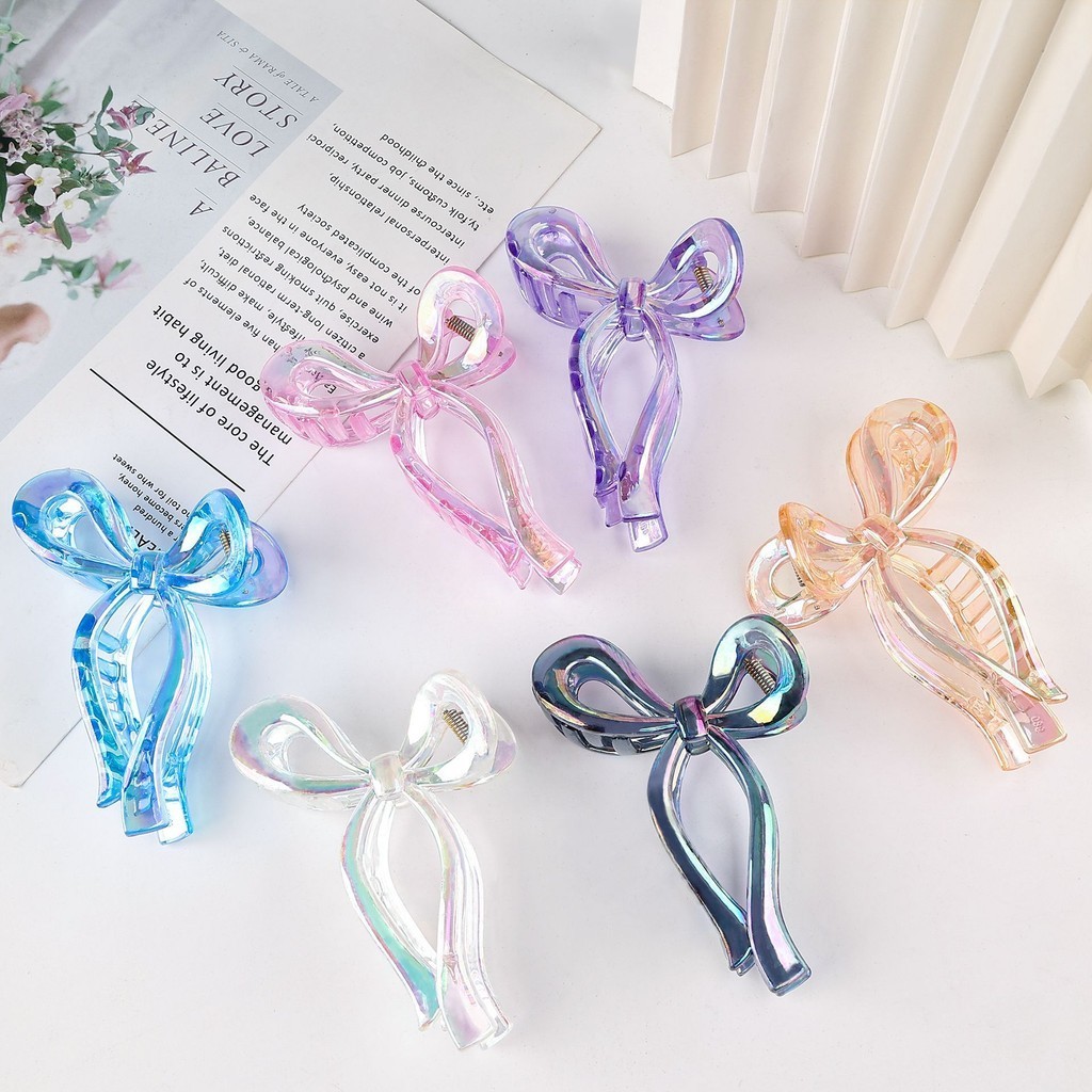 [Yunyuan] Gương lấp lánh Peach Pink Nữ Nơ Tóc Màu Thạch Ba Chiều Phụ Kiện Tóc Nữ Dễ Thương