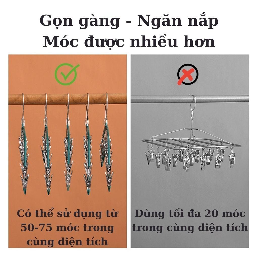 Móc treo phơi đồ lót, tất vớ quần áo có khóa chống gió, chống trượt với 10 móc khóa SHOPMH1